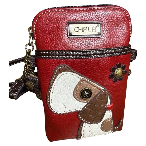 Chala Handbags - Chala Crossbody Phone Purse – Dog Appliqué, Red Faux Leather | Like New